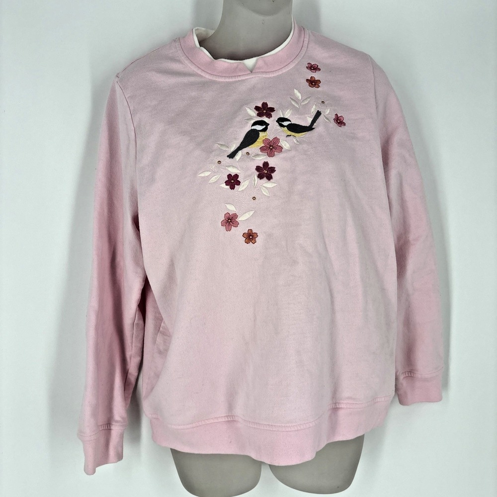 Breckenridge Pink‎ Birds Beaded Crewneck Sweatshirt Grannnycore Sz PL